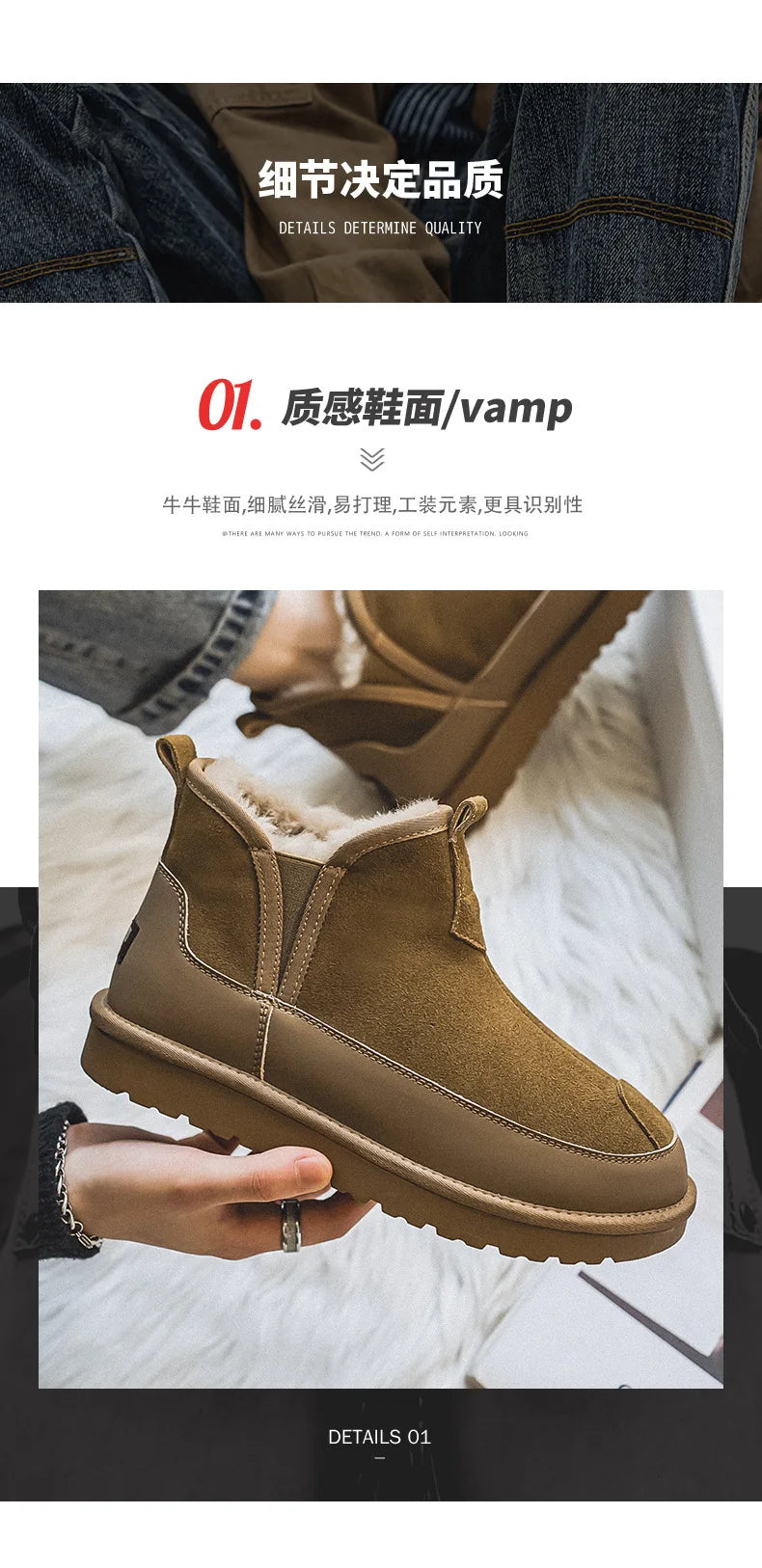 Women's Thick Bottom Mid-Calf Snow Boots Fur Lined Warm Synthetic Leather Rubber Sole Winter Shoes Two-Way Wear Korean Style