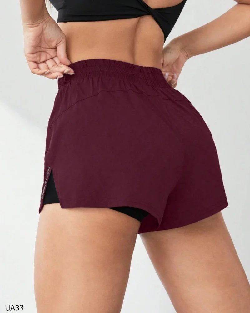 Women's High-Waisted Sports Shorts with Double-Layer Pocket Tight Fitting Slim Design for Running Quick Drying