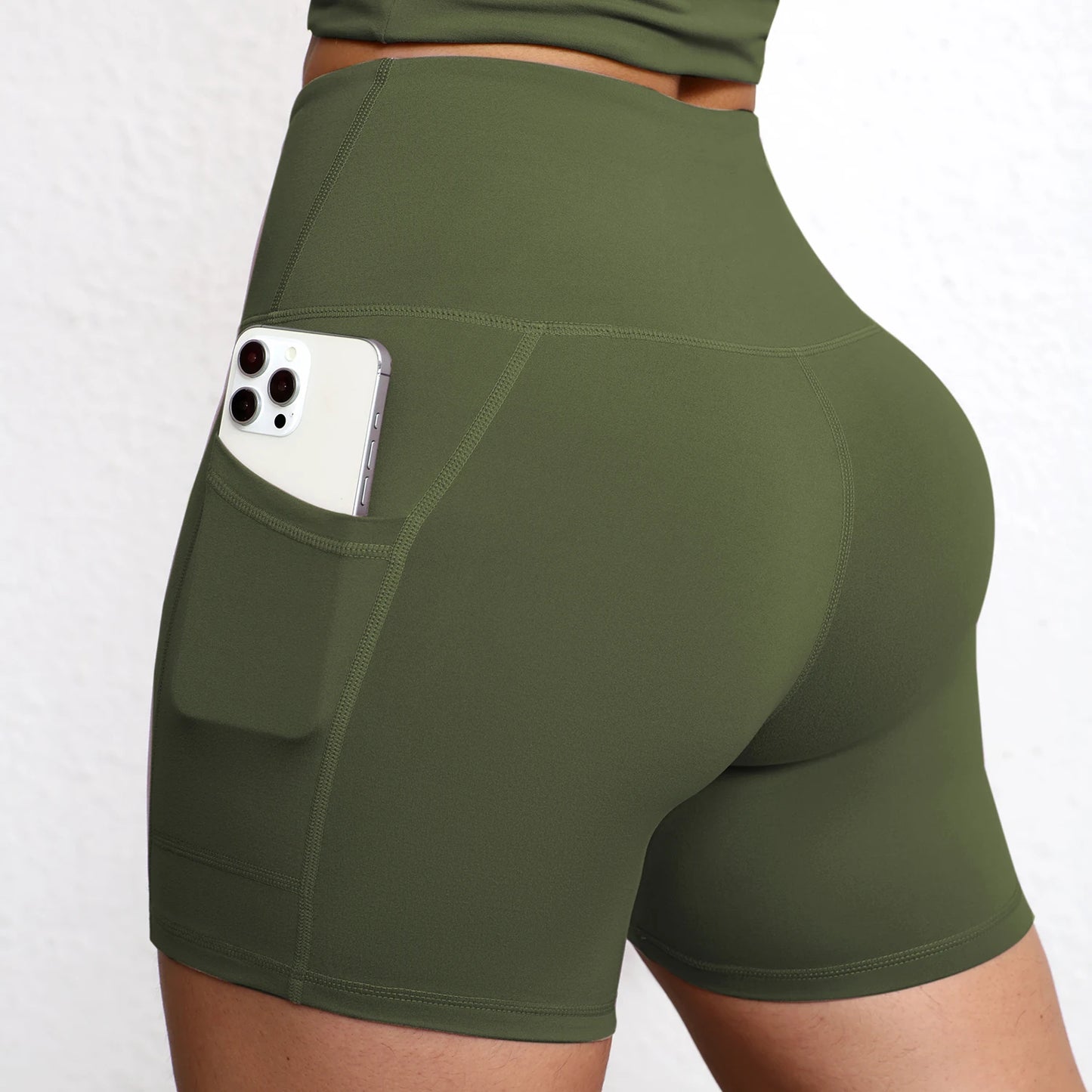 Summer Soft Yoga Shorts With Pocket Buttock Lift Gym Leggings Women High Waist Sports Shorts Women Running Workout Shorts
