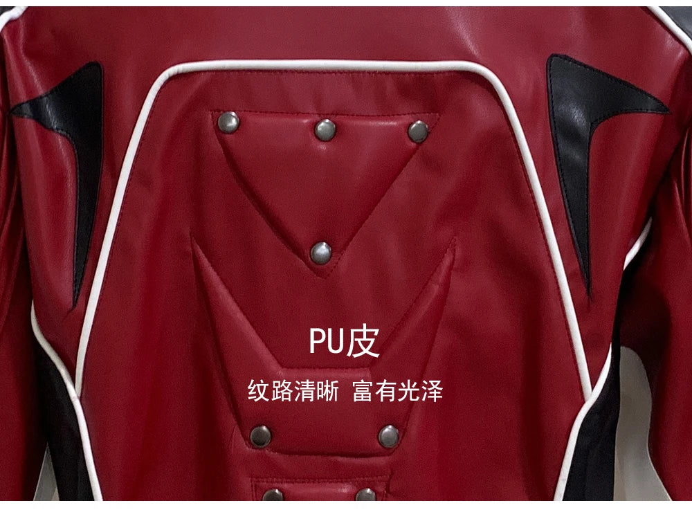 Nerazzurri Autumn Winter Short Color Block Pu Leather Racer Jacket Men Shoulder Pads Rivet Zipper Luxury Designer Clothes 2025