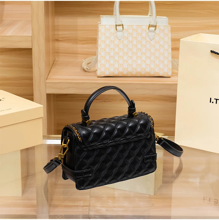 Women's handbag genuine diamond grid handbag women's 2024 new high-end designer crossbody shoulder small square bag