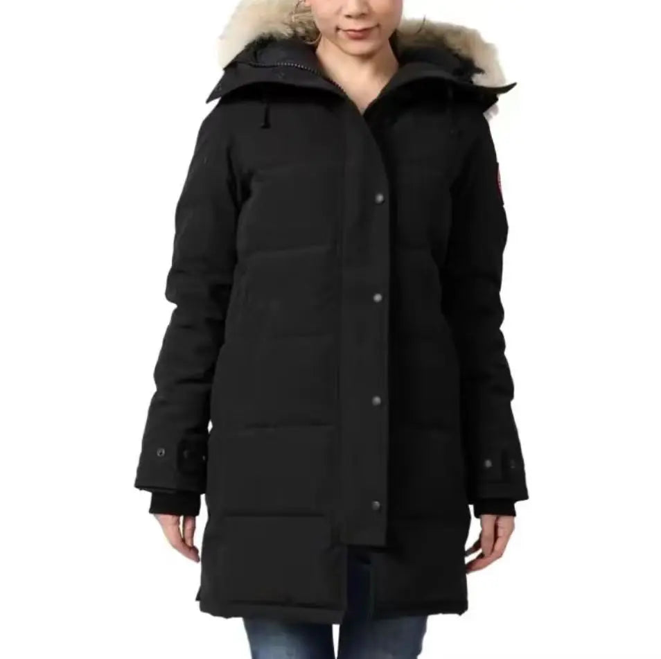 Shelburne Women's 15 Style down Jacket Hooded Wolf Fur Collar Thickened Long Sleeve Polyester Fabric White Duck down Coat