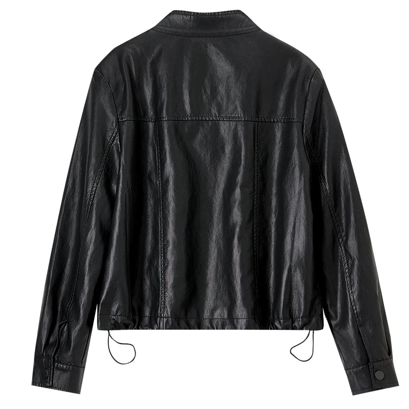 SENTUBILA Women Stand Collar Short PU Leather Jacket 2026 Autumn Winter Ladies Zipper Windproof Cropped Pu Jacket  W51G80160