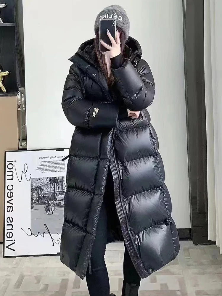 Winter Thickness White Duck Down Jacket Women Long Warmth Fluffy Puffer Coat Hooded Female Fashion Parkas Snow Outwear