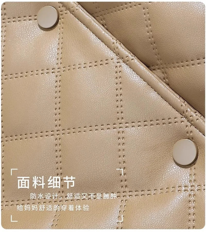 High End Middle Aged Women's Leather Jacket Winter New Thicken Warm Big Fur Collar Faux PU Leather Coat Female Outerwear 5XL