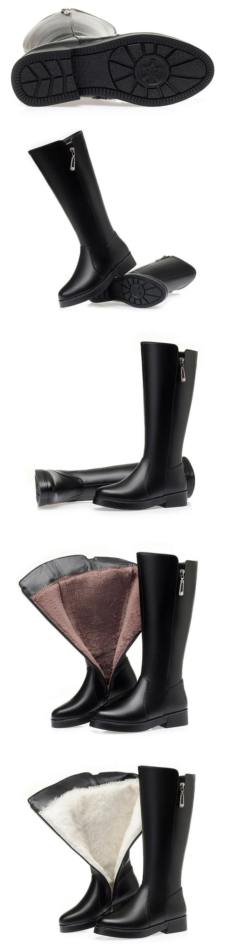 WOIZGIC Mother Female Women's Ladies Zipper Winter Genuine Leather Mid Calf Boots Shoes Plush Wool Warm Fur Snow Waterproof
