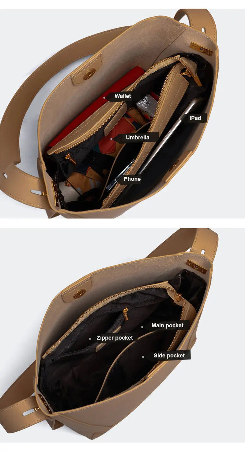Cowhide Women's Shoulder Bag Fashion Trend Luxury Designer Bucket Bags Large Capacity Genuine Leather Women Crossbody Bags