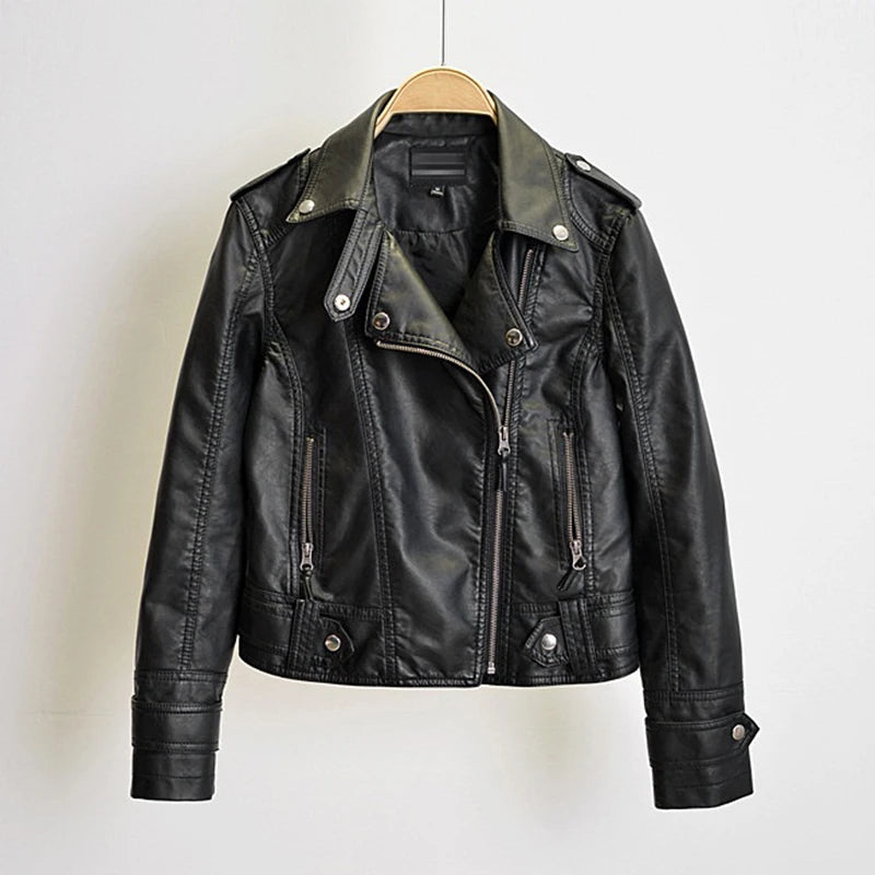 Black Faux Leather Jacket Women Y2K Retro Moto Biker Windproof Pu Leather Jackets Korean Street Cropped Outerwear Woman Clothes