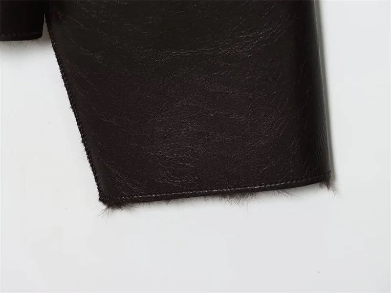 Women's Jacket 2025 Autumn/Winter New Arrivals Dark Brown Long-Sleeve Faux Leather Reversible Jacket Stylish and Unique