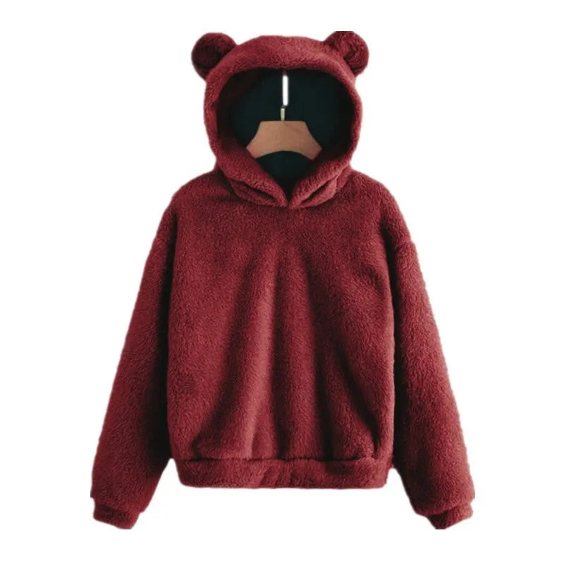Fall Winter Women's Hoodies Winter Women Long Sleeve Rabbit Ear Hood Sweatshirt Cute Plush Warm Casual Cute Hoodie Tops 2026
