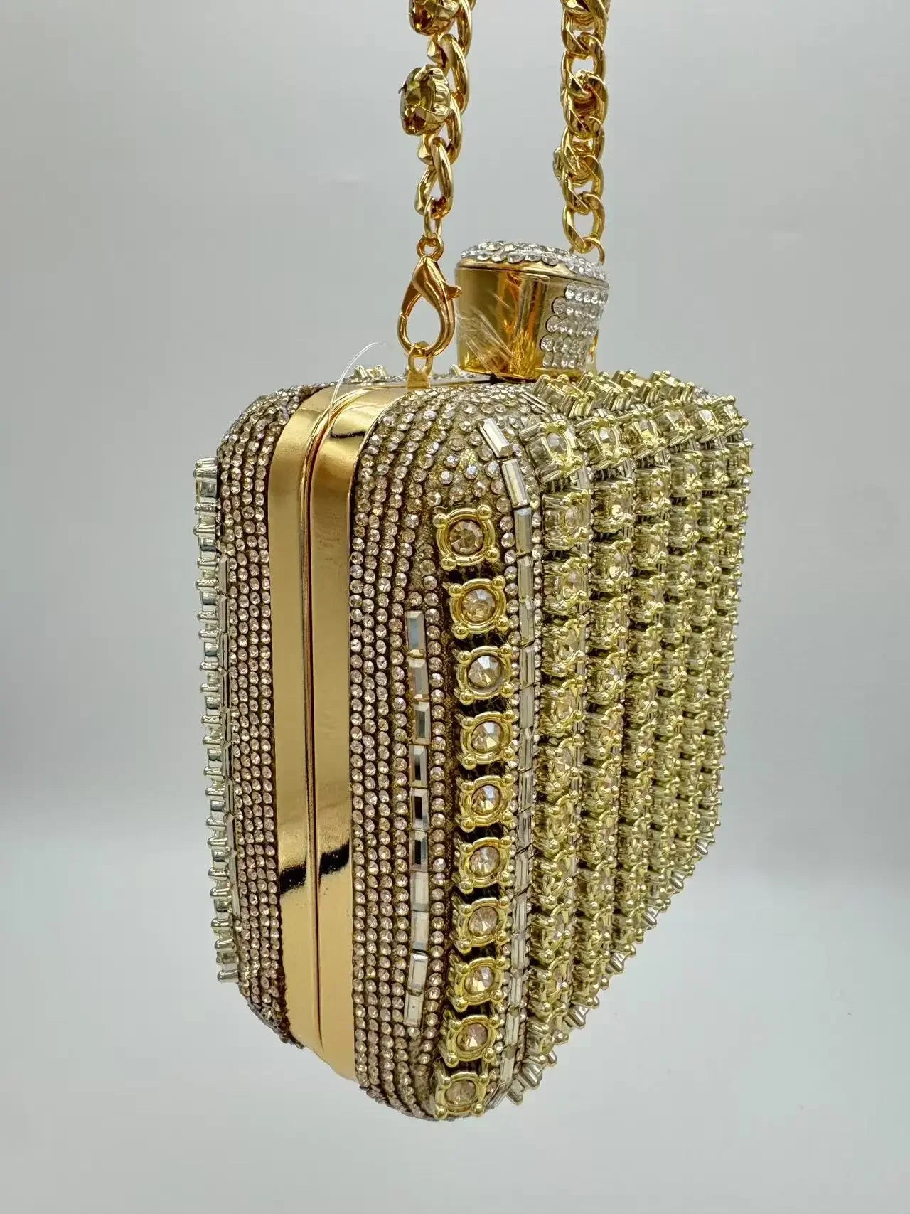 Handmade Diamond Encrusted Square Clutch Evening Bag Small Size Portable Sparkling Polyester Fiber Dinner Bag for Women