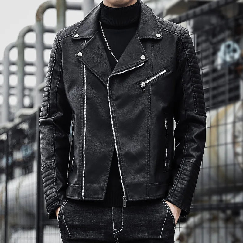 Male Slim Fit Pu Leather Coats Mens Motorcycle Jackets Black Outwear Leather Coats Man High Quality Business Leather Jacket