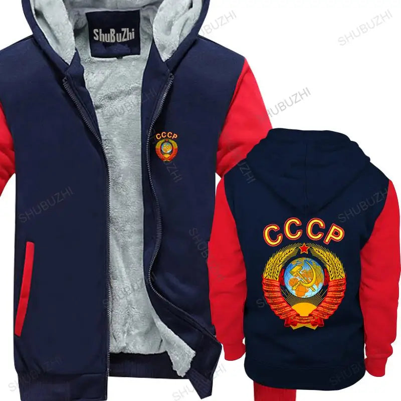 new arrived men hoodies winter Russian Graphic Cotton Red hoodies With Ussr Emblem And Anthem cotton fleece jacket for man