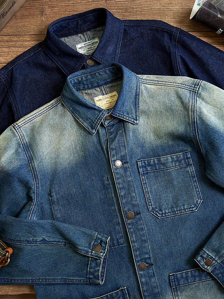 American Retro Thickened Heavyweight Men's Denim Jacket Casual Autumn Winter Workwear Outerwear Standard Fit Multi-Pocket Washed