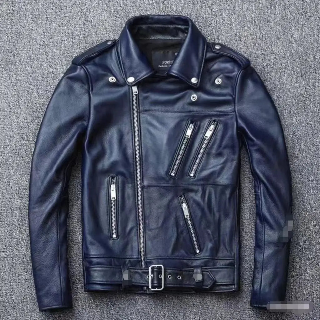 Winter and Autumn Men's Oversized Button-down PU Leather Coat with Multiple Zippers Polo Jacket, with Many Zippers
