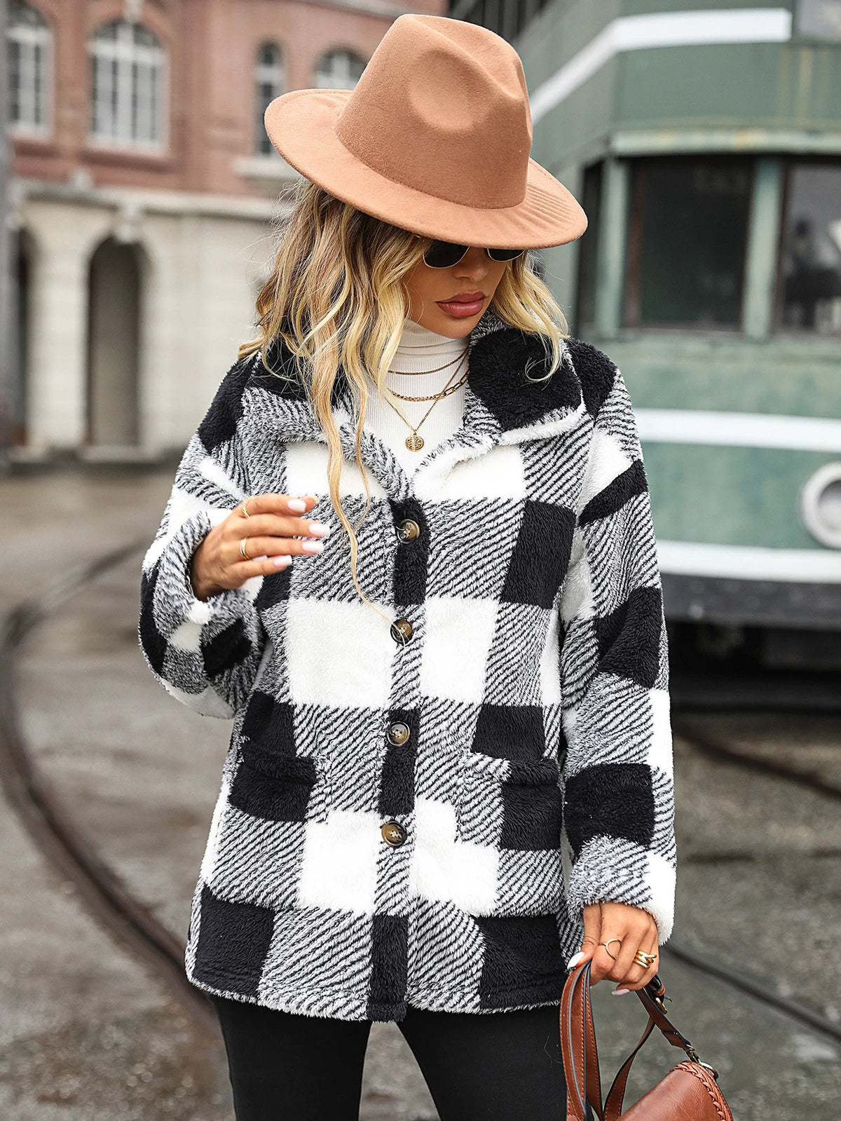 2026 Autumn Winter Long Sleeve Thick Jacket For Women Plush Warm Button Casual Coat Lady Elegant Loose Plaid Coat Female Clothes