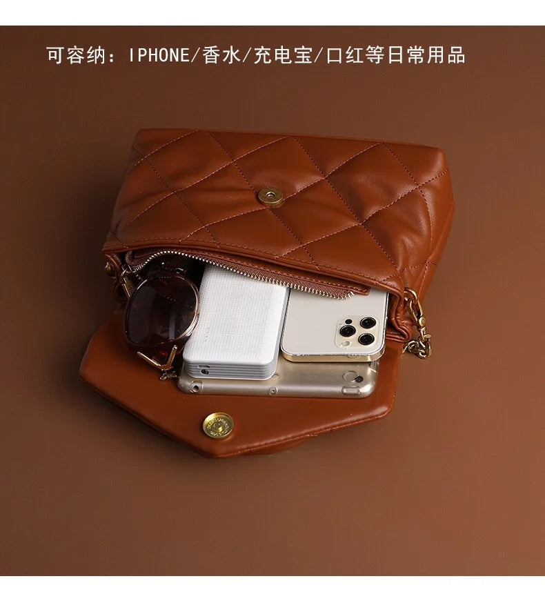 2025 new high-end diamond grid handbag fashion chain versatile shoulder crossbody bag