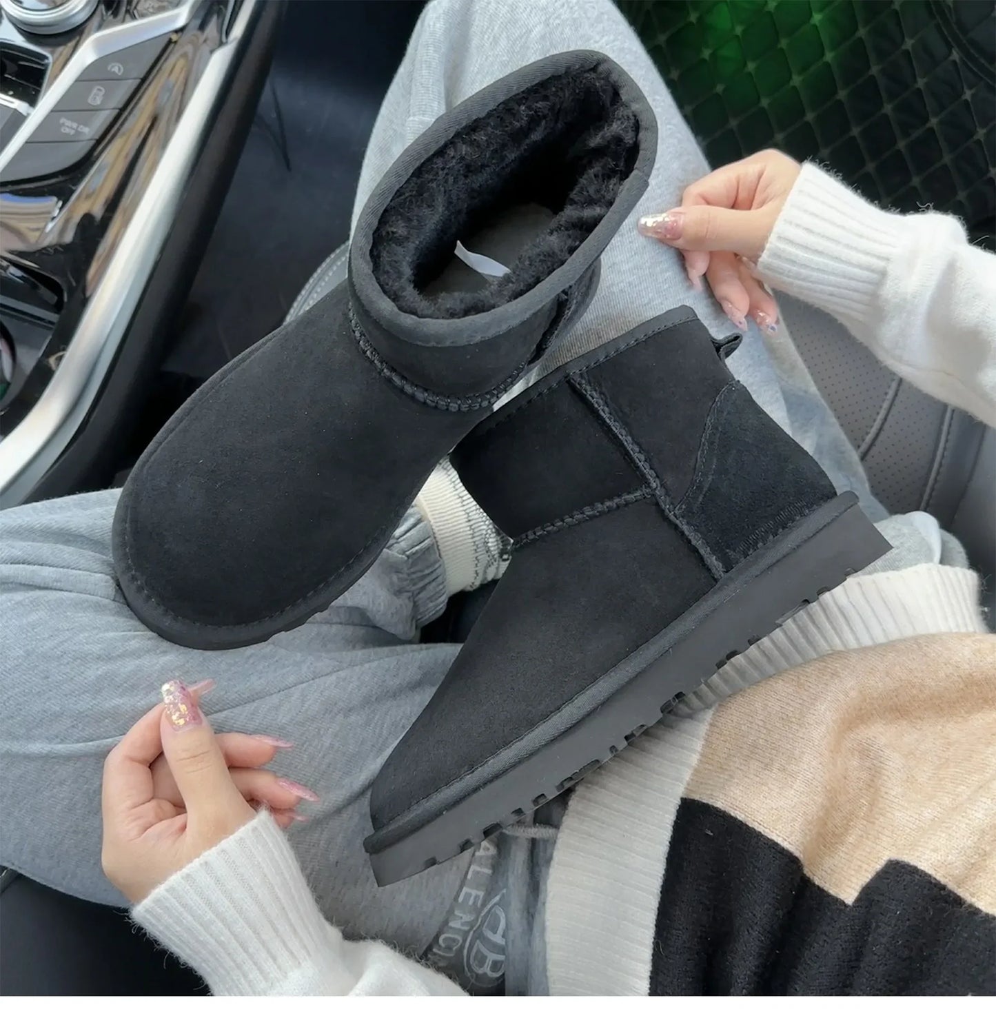 5854 men's and women's sheepskin and wool snow boots, integrated fur and leather, winter thick and warm women's boots