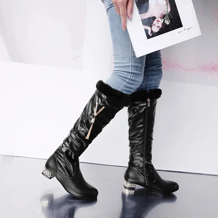 Winter Warm Knee High Boots Women Platform Wedges High Heels Snow Boots Slip on Winter Ladies Shoes White Black Pink 2025