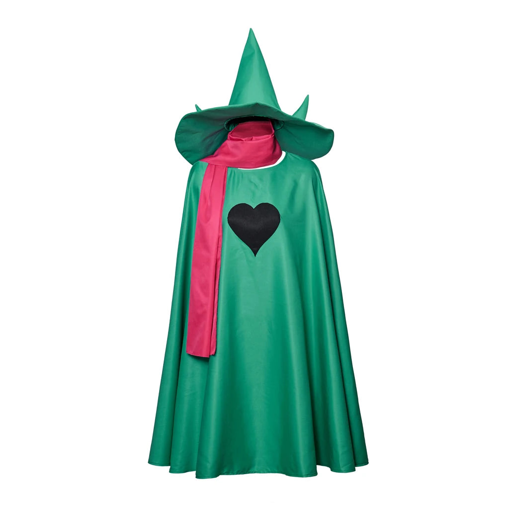 Deltarune Ralsei Cosplay Full Set, 3 Pieces Green Cloak, Wizard Hat & Pink Scarf, Halloween Game Role Play Costume
