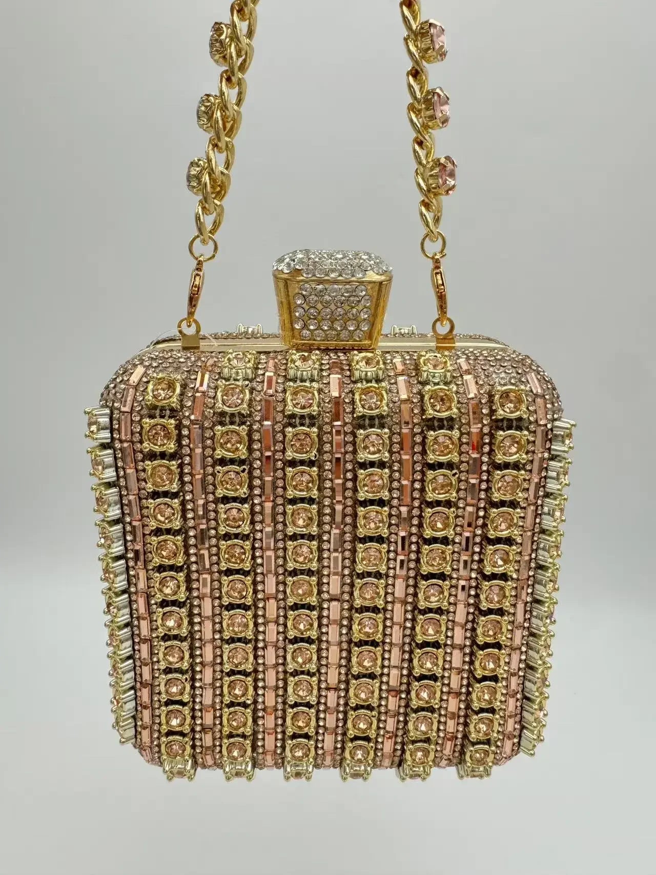Handmade Diamond Encrusted Square Clutch Evening Bag Small Size Portable Sparkling Polyester Fiber Dinner Bag for Women