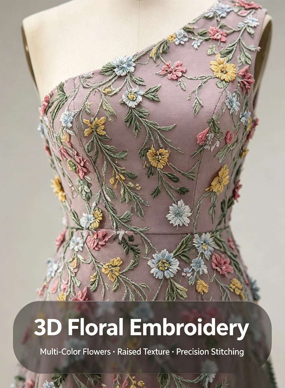 Customized Floral Embroidery Tulle Prom Dress One‑Shoulder Long Formal Evening Gown Backless Wedding Guest Dresses Plus Size