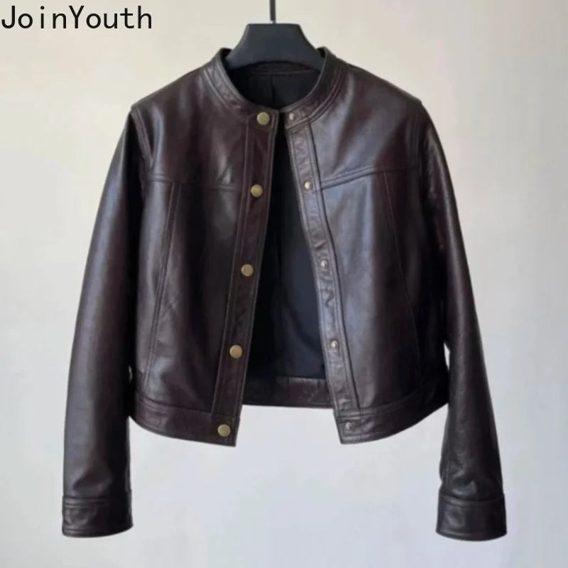 Leather Jacket Women Clothing Stand Neck Zipper Crop Tops 2026 Ropa Mujer Streetwear Casual Chic PU Coats Chaquetas Para Mujer