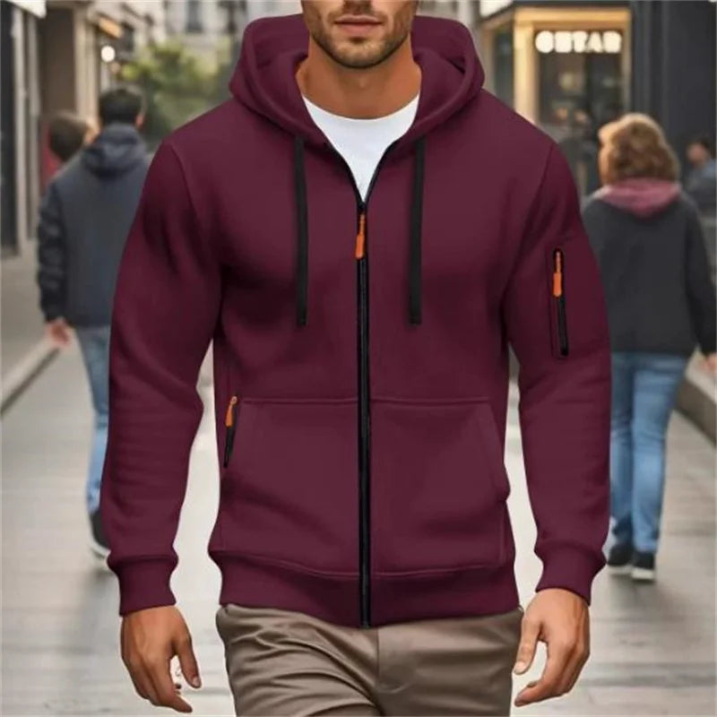 Men's Autumn Winter Hoodies Long Sleeve Sweatshirt Zipper Design Hooded Sweatshirt Men Sportswear Slim Fit Casual coat men tops