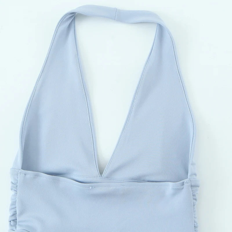 Women's Dresses High Waist Pleated Halter Short Dresses Women Sexy Backelss A-Line Mini Vestidos 2026Summer New Women's Fashion