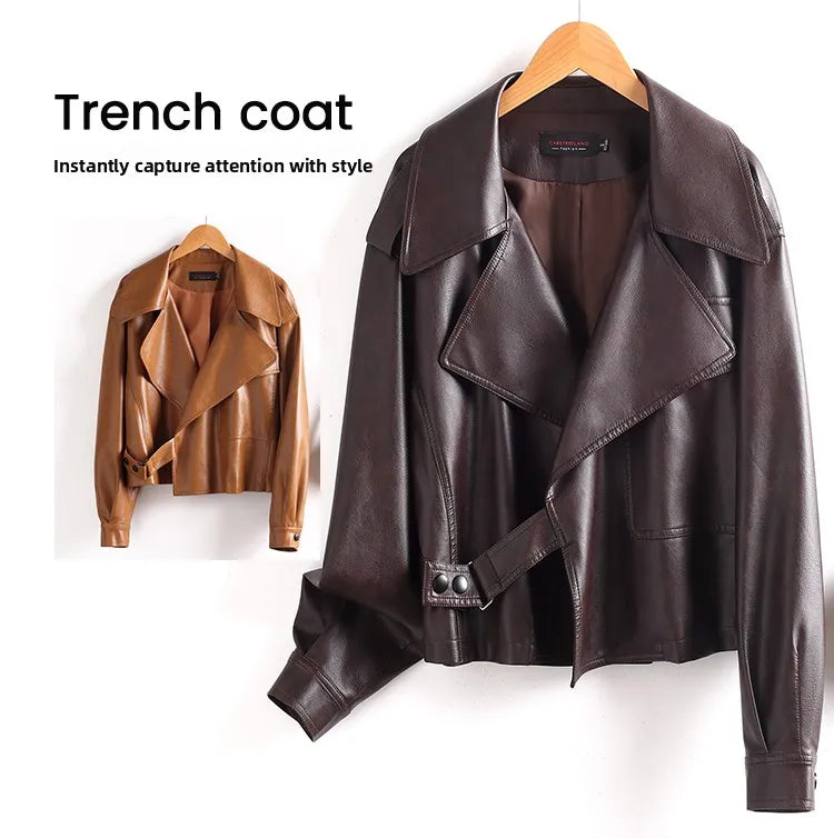 Ning Genuine Leather Jacket Women's Short Style 2026 New Autumn Loose Casual Motorcycle Fashion Sheepskin Coat