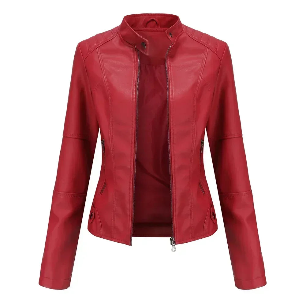 Faux Leather Jacket Women 2026 Autumn Spring Women's Moto Biker Jacket Red Black Coat Brown Purple Blue 3xl 4xl Coffee XS Beige