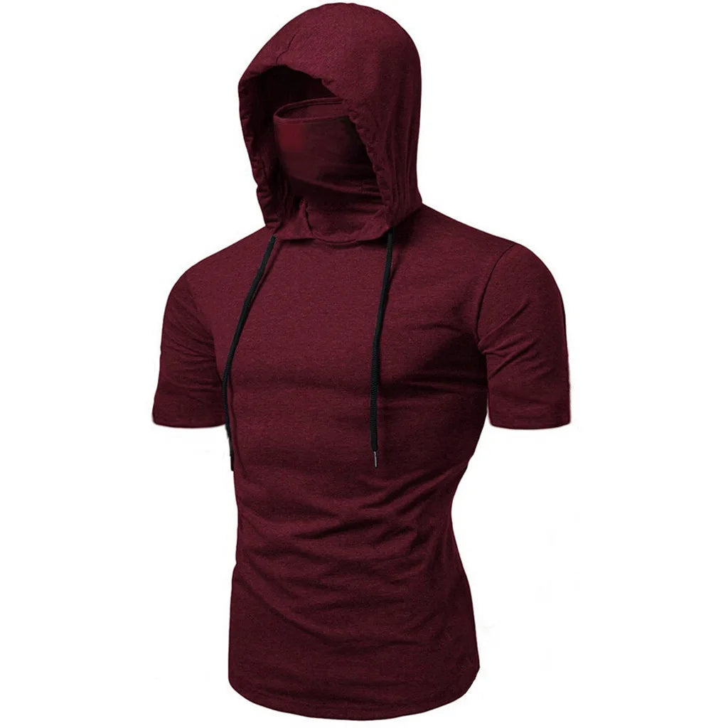 Mens Gym Hoodie Sleeveless with Mask Sweatshirt Hoodies Casual Splice Large Open-Forked Male Clothing Mask Button Sports Hooded