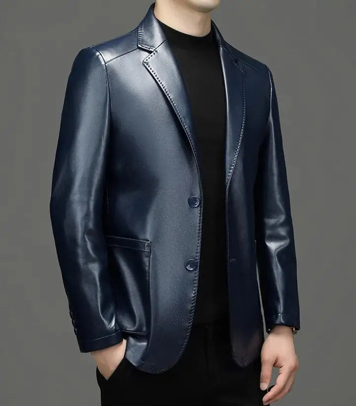High Quality Genuine Leather Men's Suit Leather Coat Autumn and Winter New Sheep Skin Casual Small Suit Coat Men Leather Jacket
