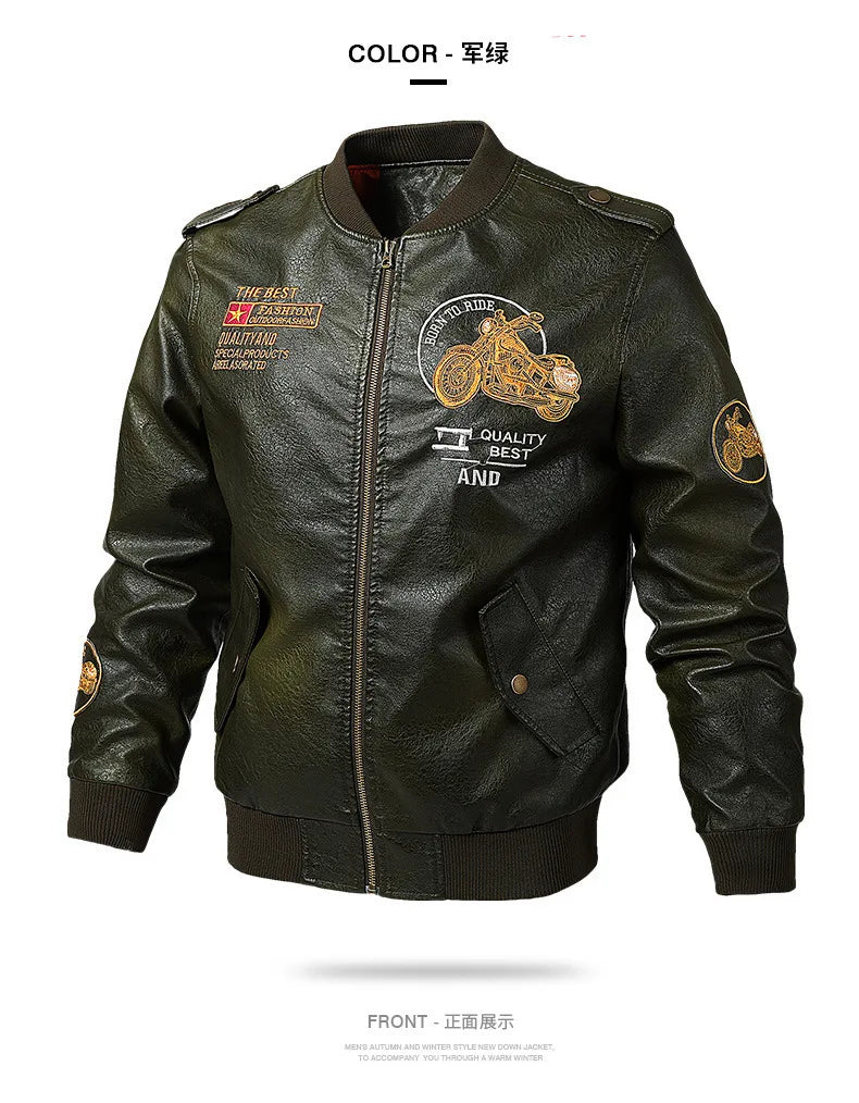 New Fashion Men Embroidered Trendy Motorcycle Leather Jackets Slim Casual PU Leather Coats High Quality Male Fit Jackets 5XL