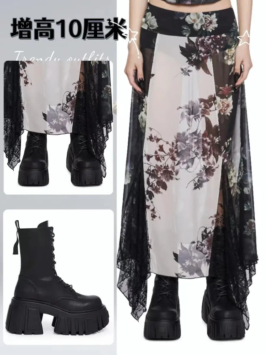 2025 New Women Super High 10cm Shoes Woman Thick-Soled British Style Punk Fashion Platform Thigh High Boots Chunky Heel Pumps