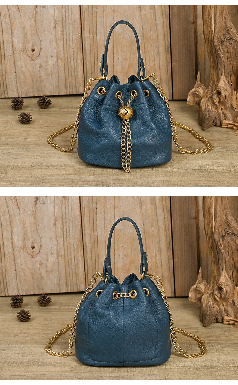 LD-Soft Leather Bag Versatile for All Seasons, Sweet and Ladylike. Top Layer Cowhide Handbag, Single Shoulder Bucket Bag