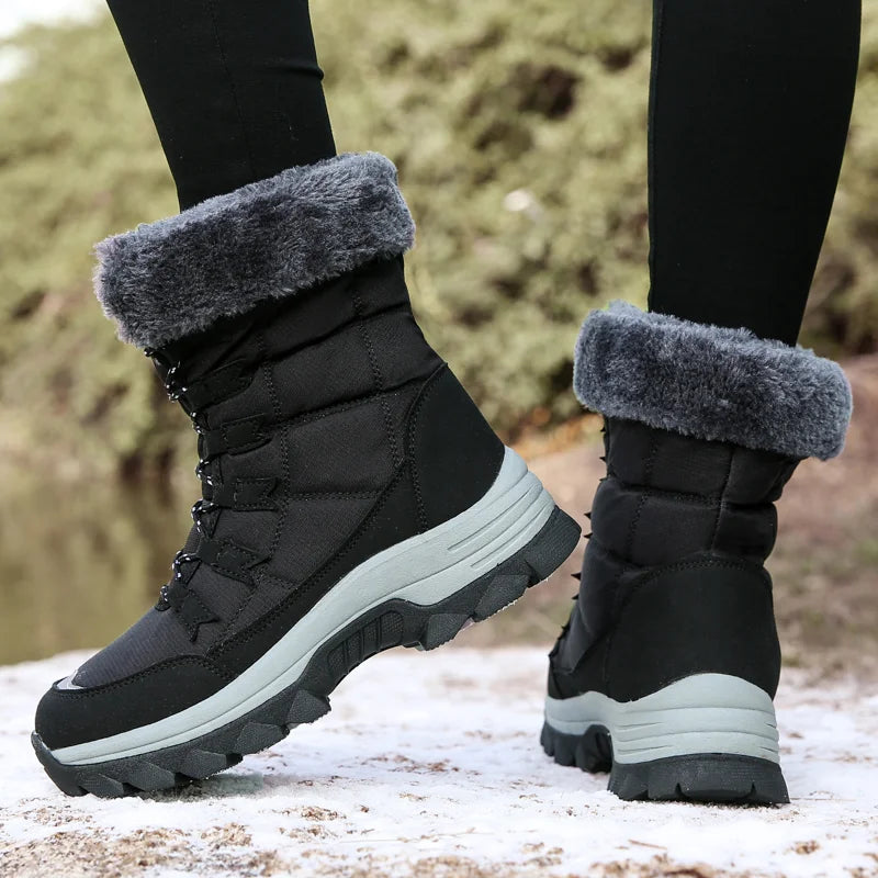 Winter Snow Boots Women Outdoor Warmth Faux Fur Thick-soled Ankle Boots Women Anti-slip Wear-resistant Casual Hiking Shoes Women