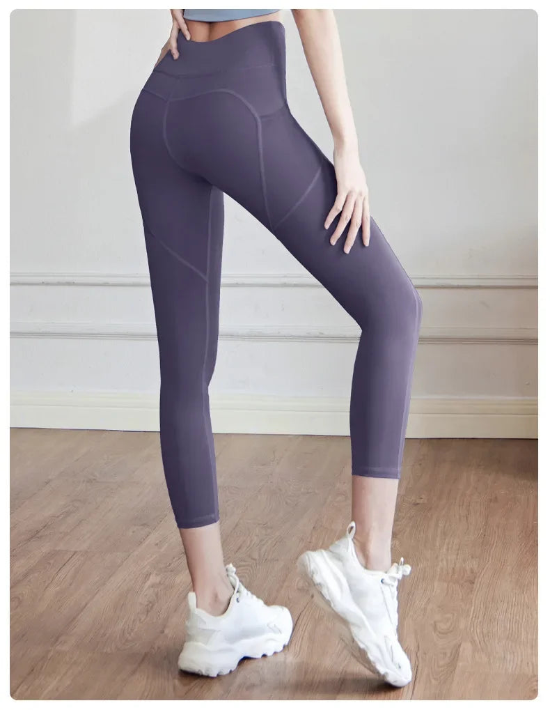Training Leggings with Pockets for Women - High Elastic Yoga Pants Tummy Control High Waist 4-Way Stretch Gym Workout  Athletic
