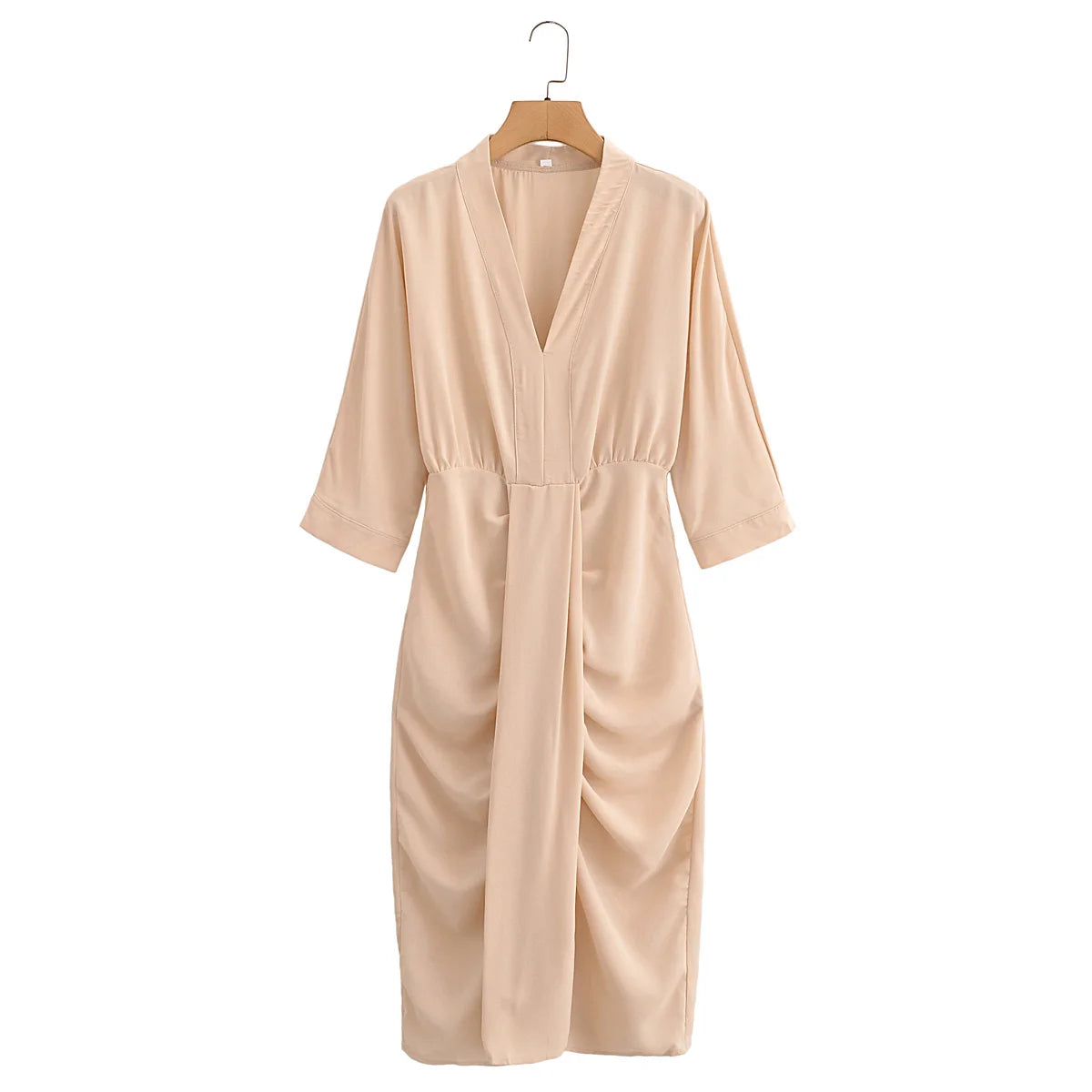 HH Dress Women Elegant Solid Waist Fitted Draped Dress Slim V Neck Half Sleeve Dresses Summer Woman Evening Dress Vestidos