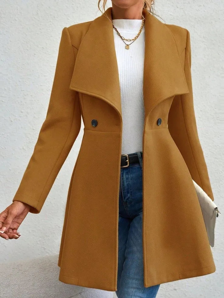 Autumn Winter Women Coat Fashion Solid Color Lapel Collar Single-breasted Slim Fit Female Woolen Coat Mid Length Lady Overcoat