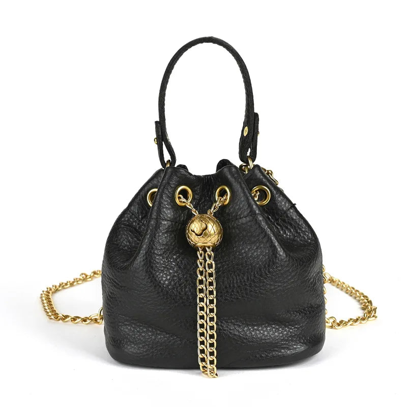 LD-Soft Leather Bag Versatile for All Seasons, Sweet and Ladylike. Top Layer Cowhide Handbag, Single Shoulder Bucket Bag
