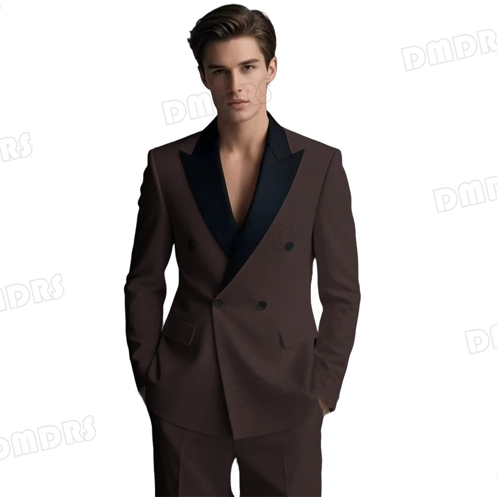 Slim Fitting White Suit Set for Men, Black Collar, 2 Pieces Formal Suits, Wedding Tuxedo, Customized Colors Blazer and Pant Set