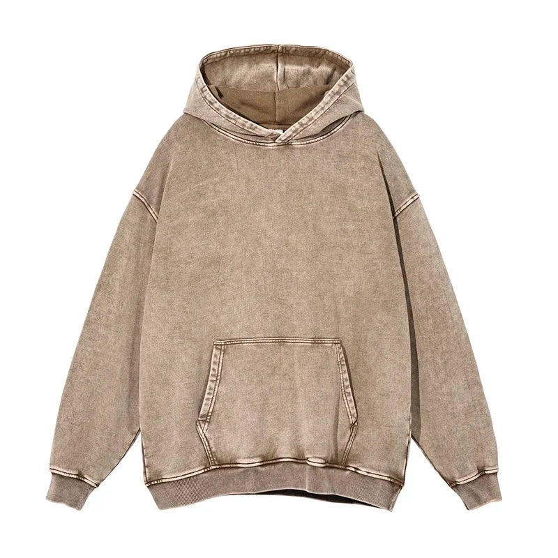 2024 Autumn Winter Men 420gsm Hoodies Streetwears High Street Heavy Weight Washed Cotton Sweatshirts Brand Tracksuit
