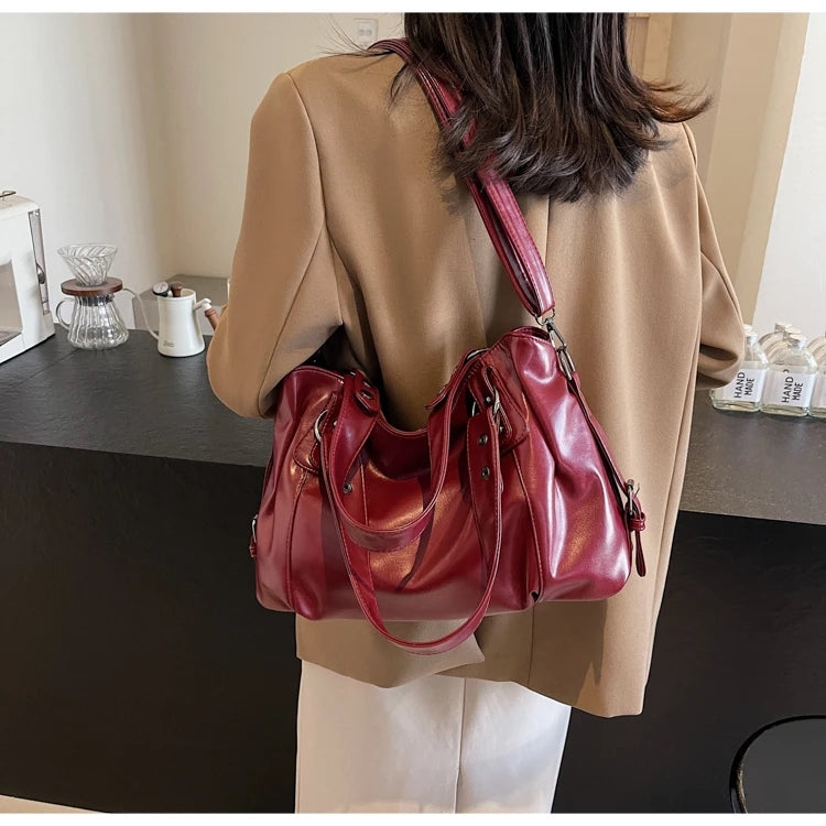 Large Capacity PU Shoulder Bag Rivet Buckle Thread Solid Casual Tote Crossbody Bag 2025 Hot Sale Bags for Women Bolsas Femininas
