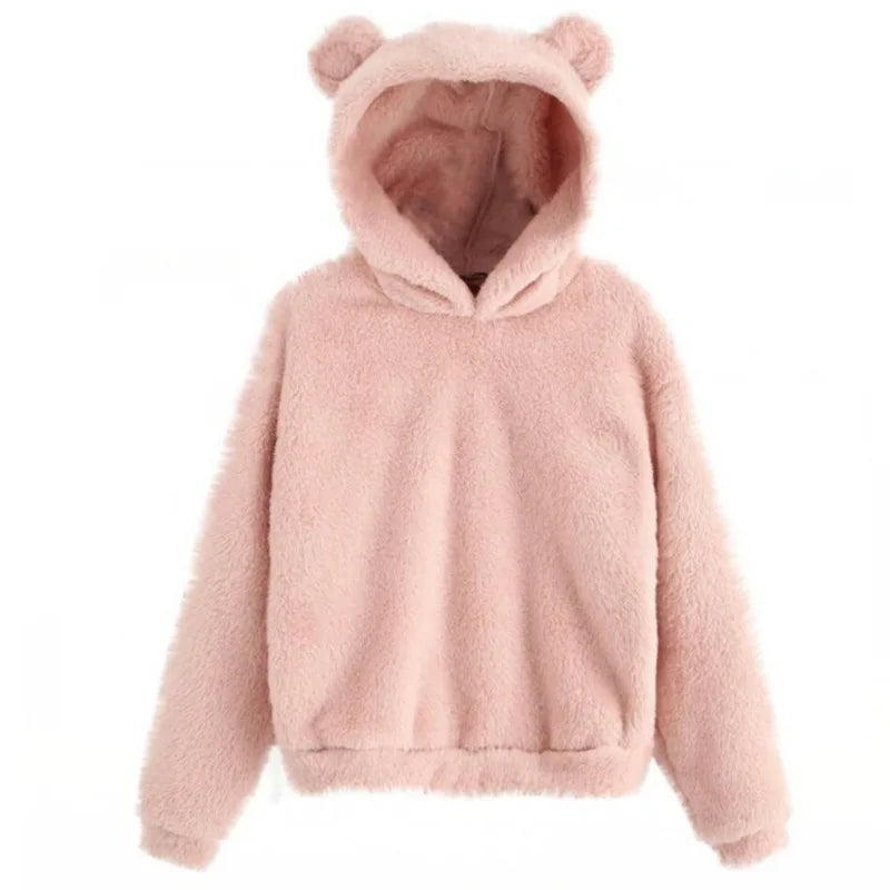 Fall Winter Women's Hoodies Winter Women Long Sleeve Rabbit Ear Hood Sweatshirt Cute Plush Warm Casual Cute Hoodie Tops 2026
