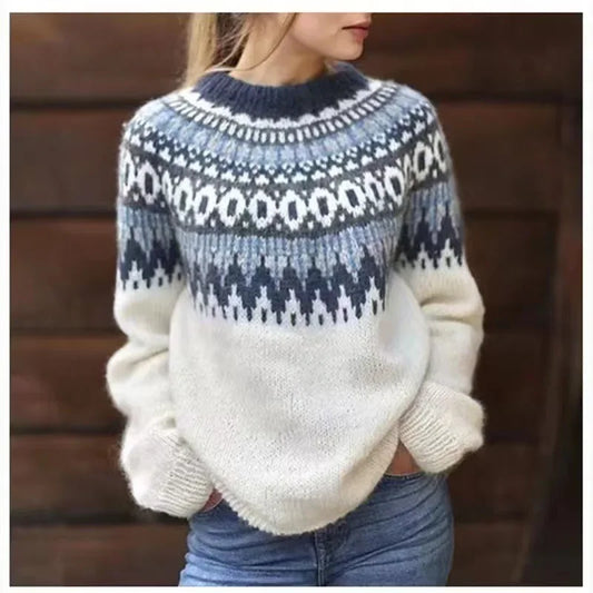 Loose Fashionable Women's Crew Neck Pullover Knitwear Color Block Sweater New Arrival Wish Bestseller Comfortable Casual Top