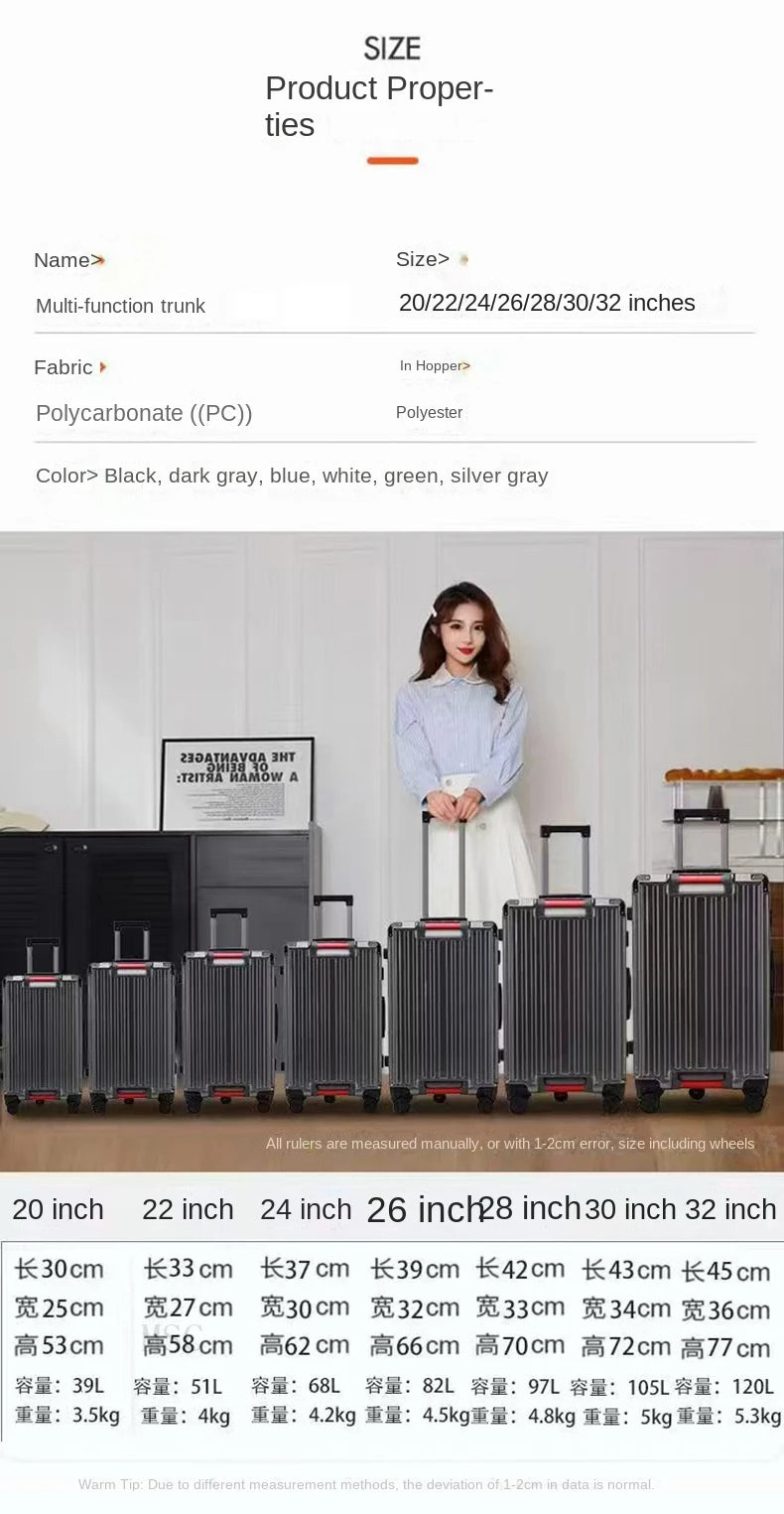 Five-wheel Aluminum Frame Suitcase 30 inch Multifunctional Cabin Password Trolley Case Luggage with USB Cup Holder Suitcases