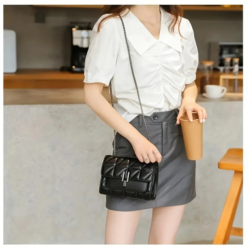 Elegant Mini Plaid Crossbody Bags for Women Classic Flap Shoulder Bag Purse with Adjustable Strap, Faux Leather Chain Square Bag