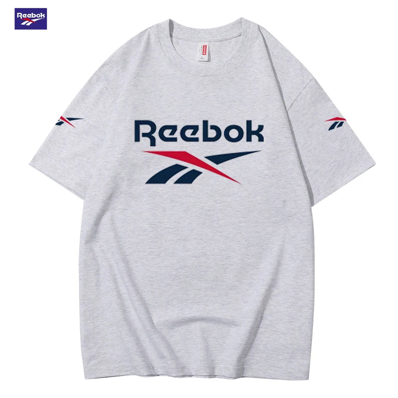 Reebok Summer New Color-Block Short Sleeve - Suitable for Men and Women. Loose and Comfortable. Fashionable Street Style.