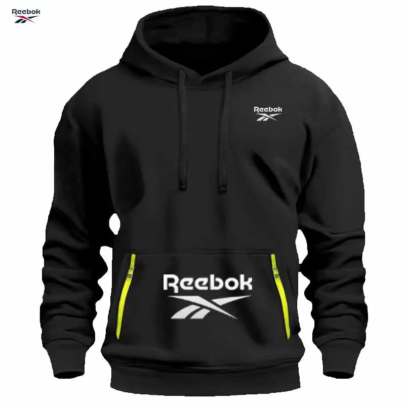 Reebok Men's Sports Sweatshirt, Loose and Casual, Pullover Hooded Shirt, Plain Color with Multiple Pockets Design, Simple and Li